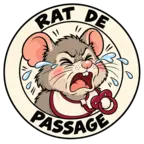 Badge Rat de Passage : jeune rat avec une tétine